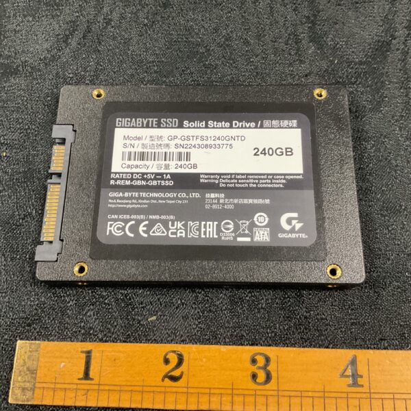 Gigabyte 240GB SSD solid state drive front view.