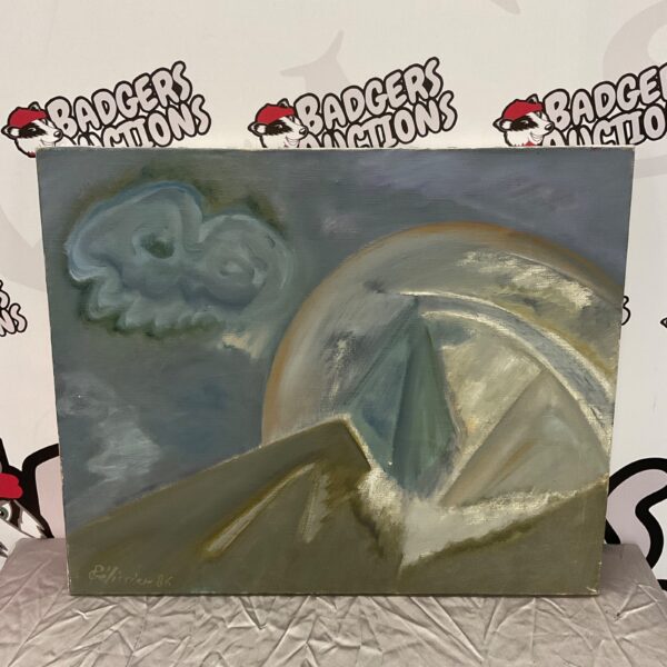 Gilbert Plessier abstract oil painting on canvas, signed 1986.
