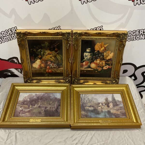 Vintage gilt framed floral still life print for wall decor.