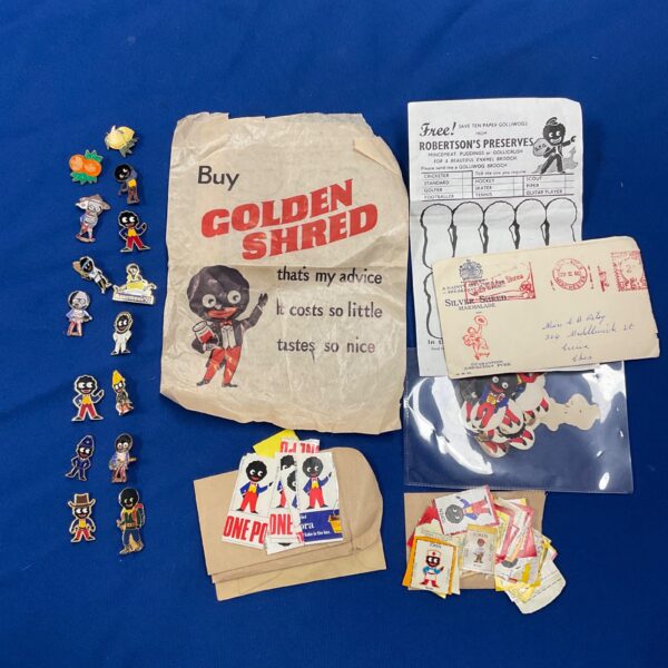 Vintage Golden Shred golly badges and ephemera collection.