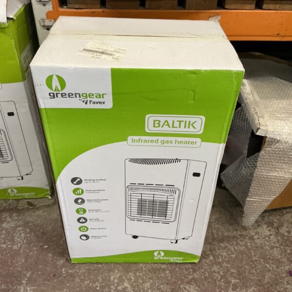 New Green Gear Baltik gas heater in original packaging.