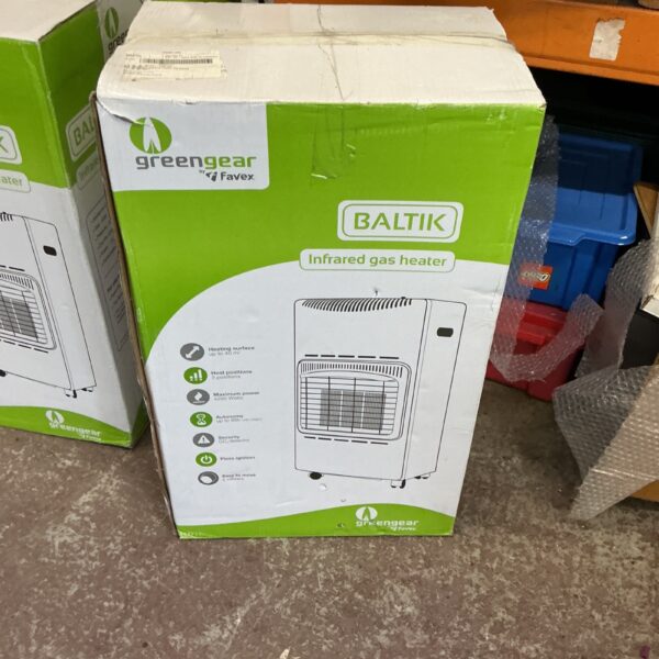 New Green Gear Baltik infrared heater still in its original packaging.