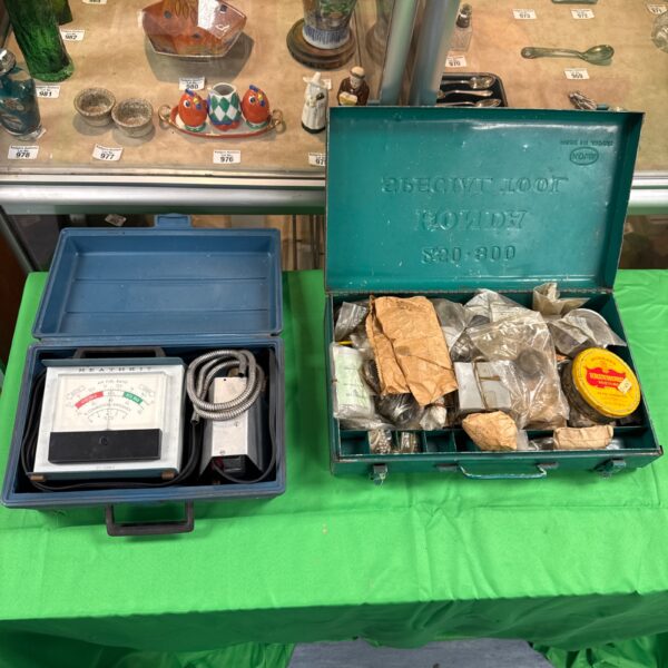 Vintage Heathkit exhaust gas analyser in Kowa Honda tools case.