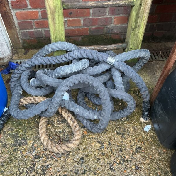 Thick, braided heavy duty towing rope for vehicle recovery.