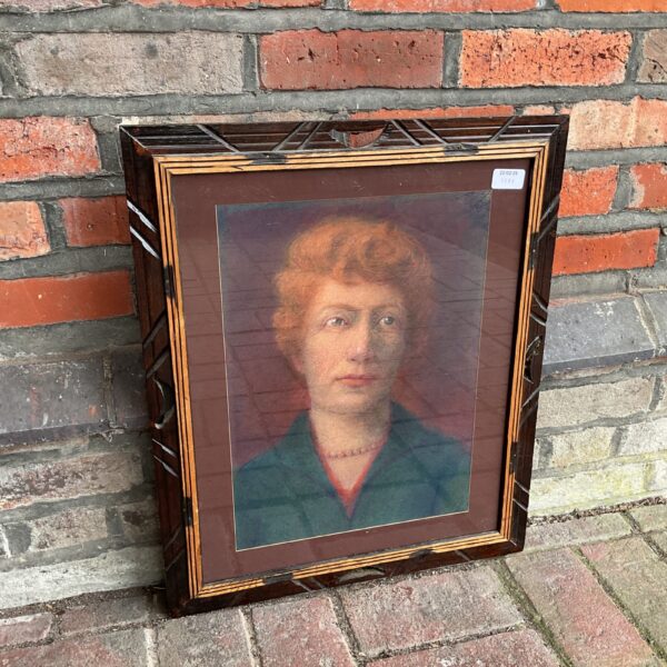 Vintage 1956 Heinz Kroh pastel portrait of a red-haired woman.