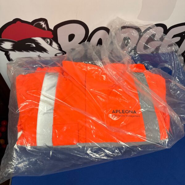 Bright fluorescent size M high visibility fleece jacket.
