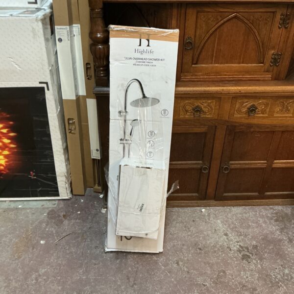 Highlife ulna chrome shower unit in original packaging.