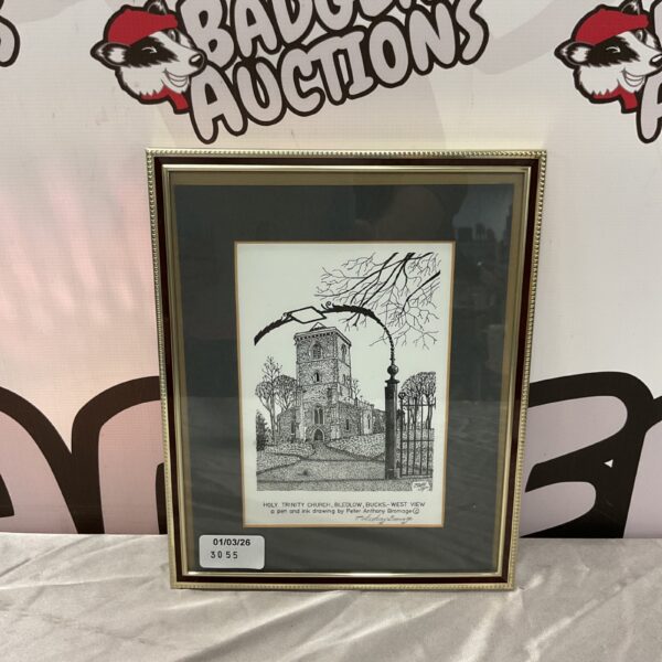 Signed print of Holy Trinity Church in Bledlow by P Anthony Bromage.