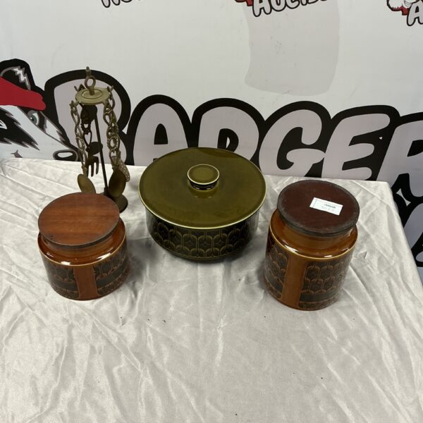Vintage Hornsea Pottery storage jars with brown glaze.