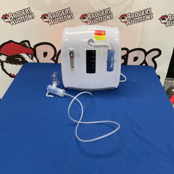 Front view of a household oxygen concentrator with control panel.