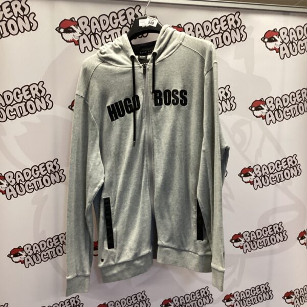 Grey marl Hugo Boss zip-up hoodie in size 2XL.