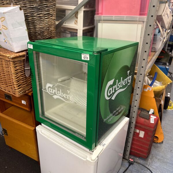 Green Husky Carlsberg mini fridge, vintage bar cooler.