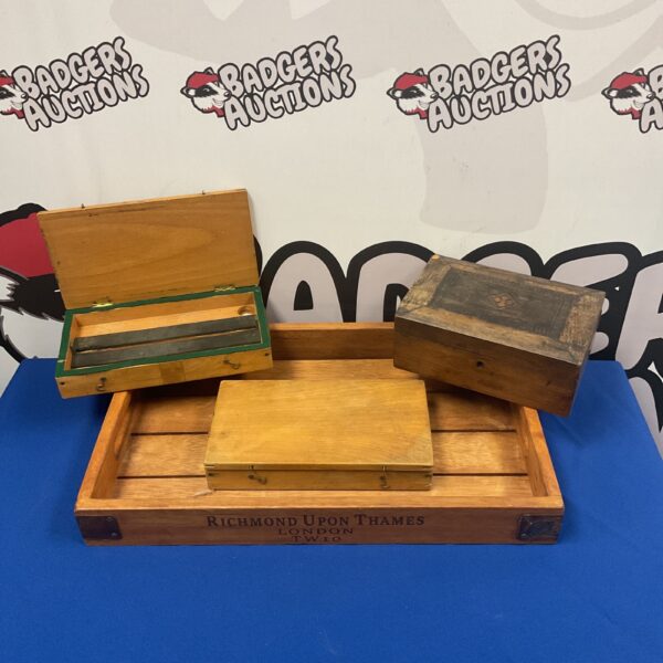 Richmond upon thames serving tray & three vintage wooden boxes