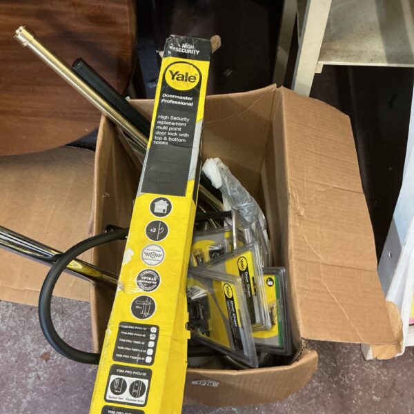 Box of mixed items inc Yale Security Door Chains