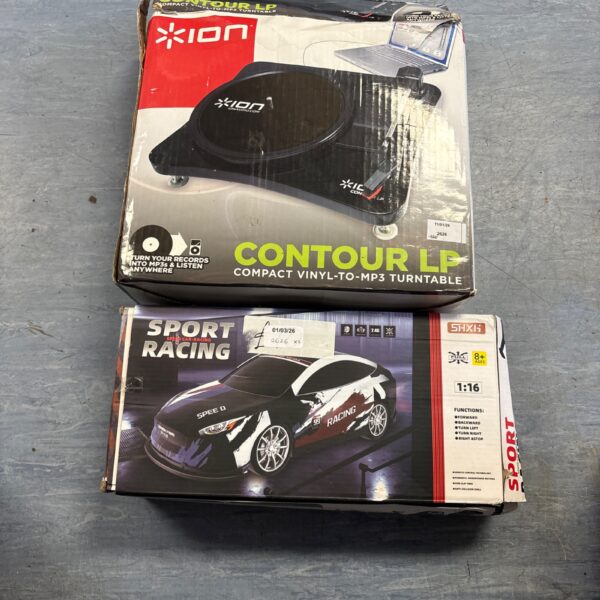 Ion Compact Vinyl to MP3 turntable with sport racing RC car.