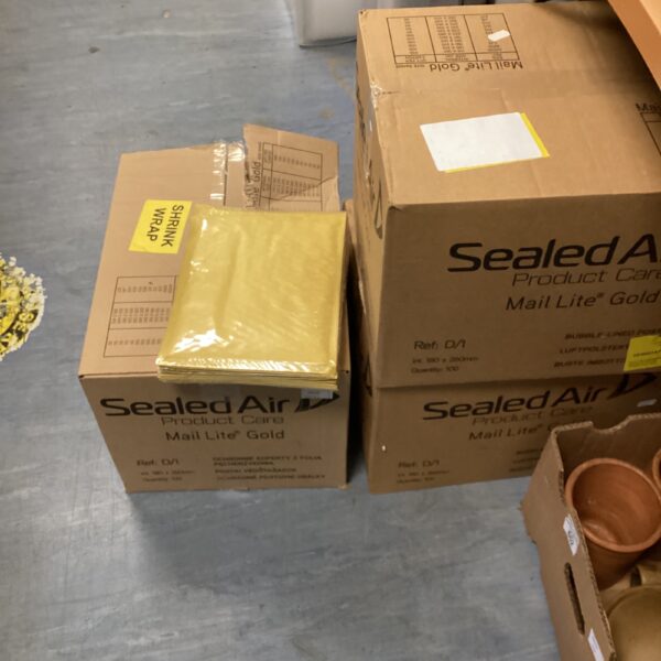 Three boxes of unopened Jiffy Bags for secure mailing.