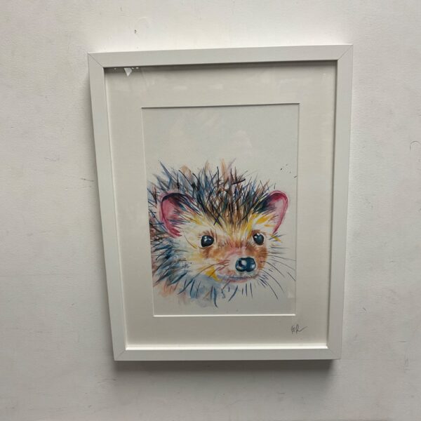 Signed Kate Moby watercolour painting of a hedgehog.