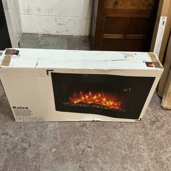 Koiva electric fireplace in original packaging.