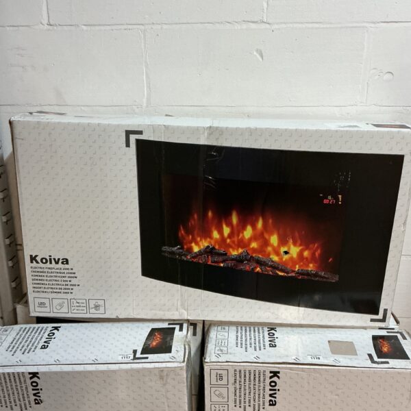 Koiva electric fireplace with LED lights, modern indoor heater.