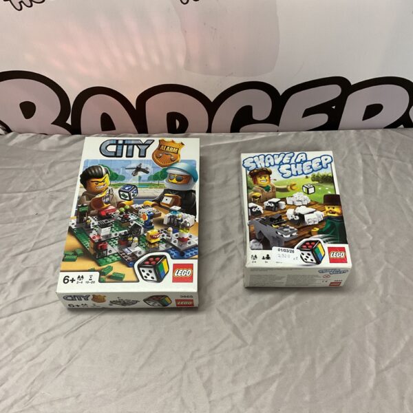 Vintage Lego City Alarm and Shave a Sheep games lot for collectors.