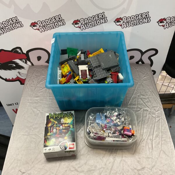 Lego Magikus game and a large tub of assorted Lego building bricks.