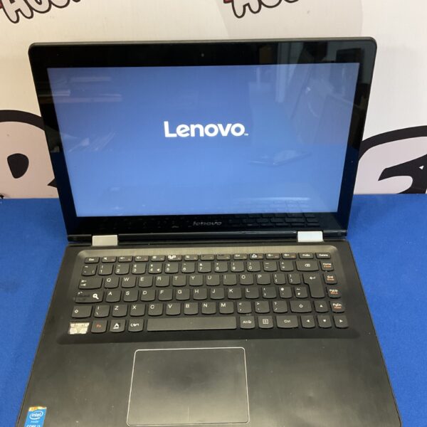 Front view of a silver Lenovo Yoga 500 convertible laptop.