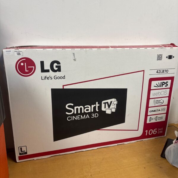 Boxed LG 42LB70 Smart TV in original packaging.