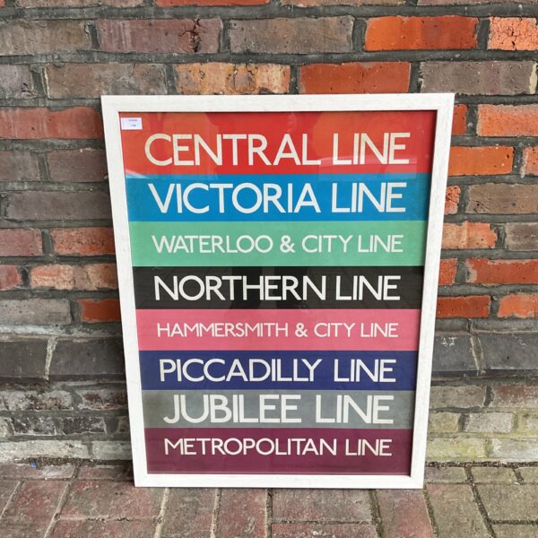 Framed vintage London Underground poster, colourful tube station art.