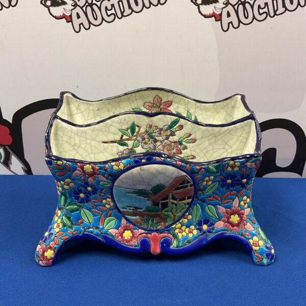 Vintage Longwy ceramic letter rack with a colourful mosaic pattern.