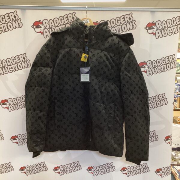 Black Louis Vuitton style jacket size XL, detailed patterned design.