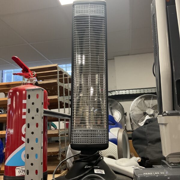 Black Luxeva carbon infrared stand heater for personal warmth.