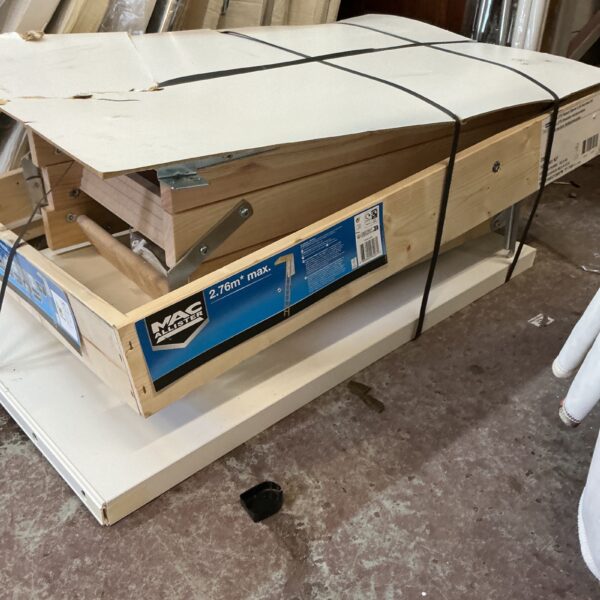 Mac Allister loft hatch kit, wooden frame and door for attic access.