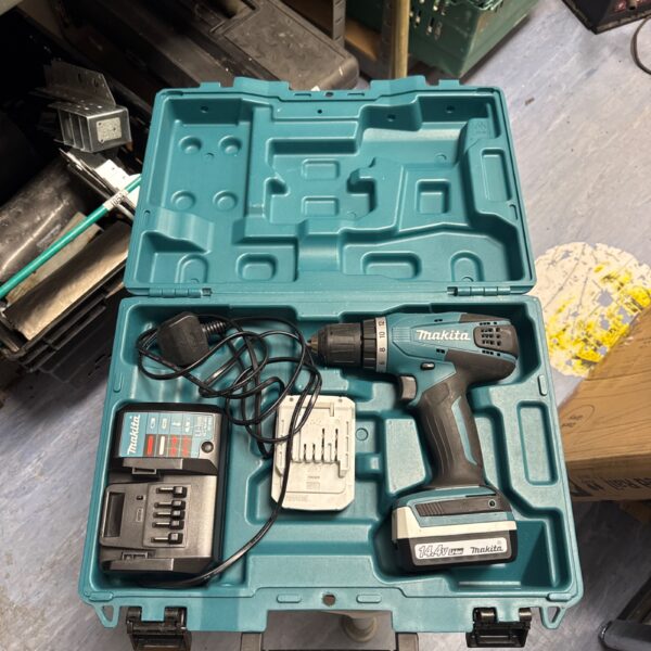 Makita DF347DWE cordless drill set in carrying case.