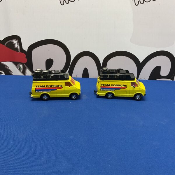 Vintage Matchbox Super Kings Team Porsche rally van diecast toy.