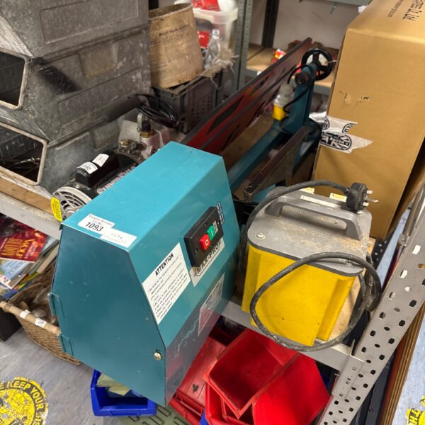 Compact Max Pro 110v wood lathe with transformer block.