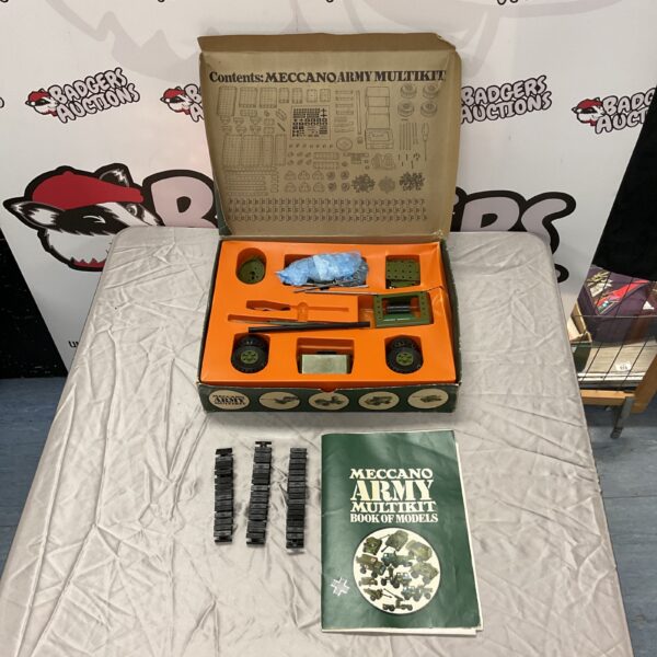 Vintage Meccano Army Multikit box, a classic metal construction toy.