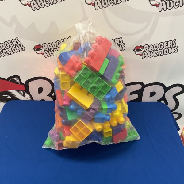 Colourful Megablox building blocks in a plastic bag, construction toy lot.