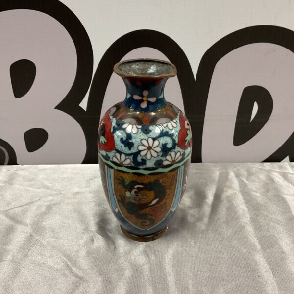 Antique Japanese Meiji cloisonné vase with floral enamel design.