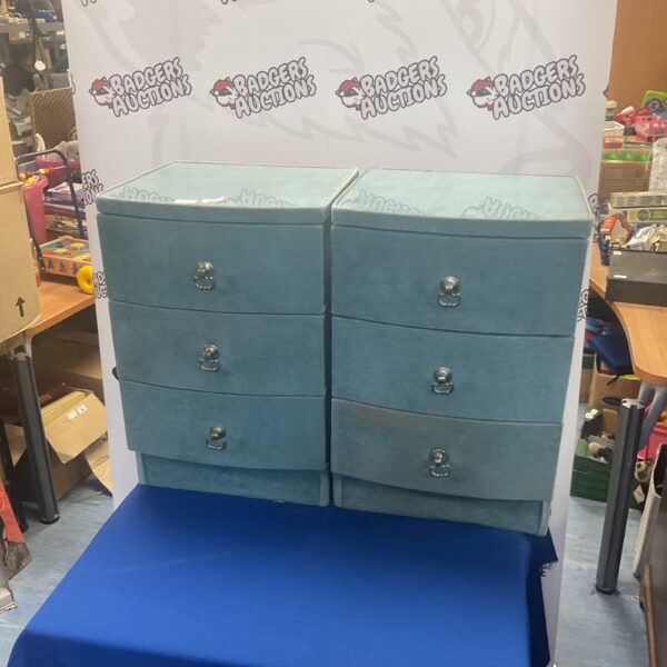 Pair of vintage mid-century velour bedside cabinets.