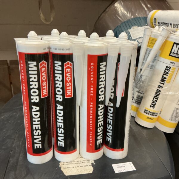 Seven tubes of Evo Stick mirror adhesive for DIY projects.