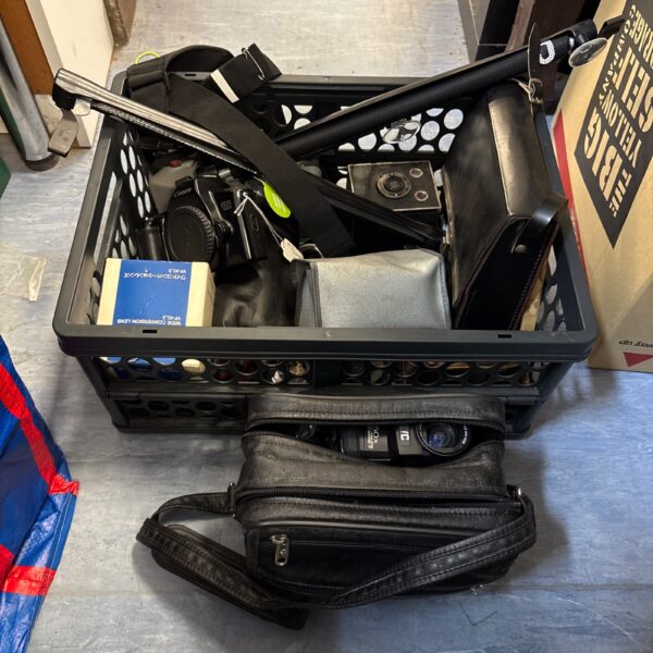 Mixed camera lot with Canon and JVC equipment for collectors.