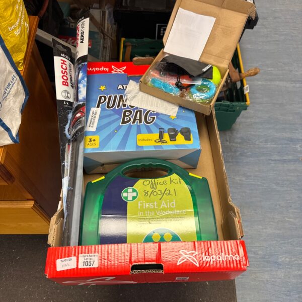 Mixed lot of sports and automotive items including punch bag.
