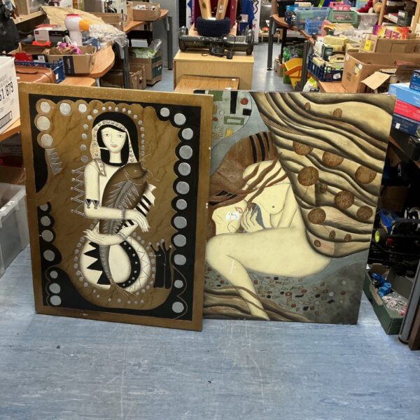 Abstract modern art painting featuring a stylized face.