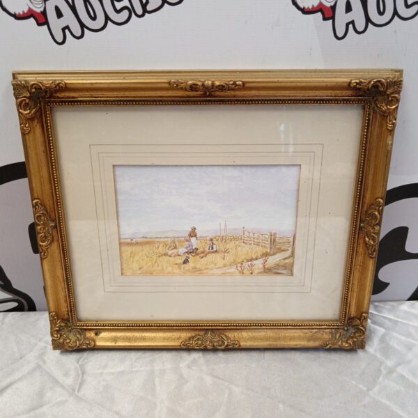 Vintage watercolour painting of a farm scene by Morg Holt.