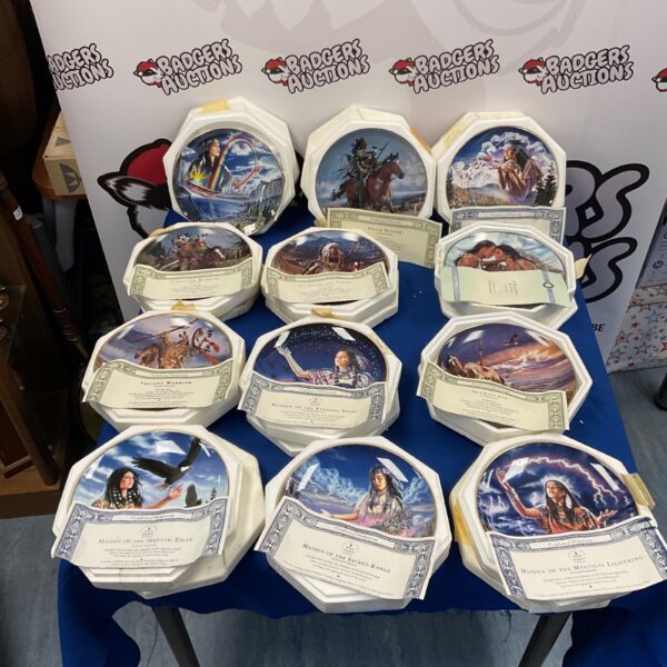 Collection of decorative Native American plates by Royal Doulton and Franklin Mint.