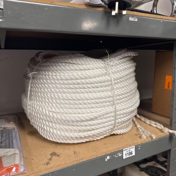Substantial roll of braided nylon rope for utility and outdoor use.