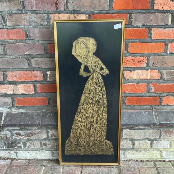 Vintage framed artwork of Margaret Peyton, the Tapestry Lady by Pamela Jesseley.