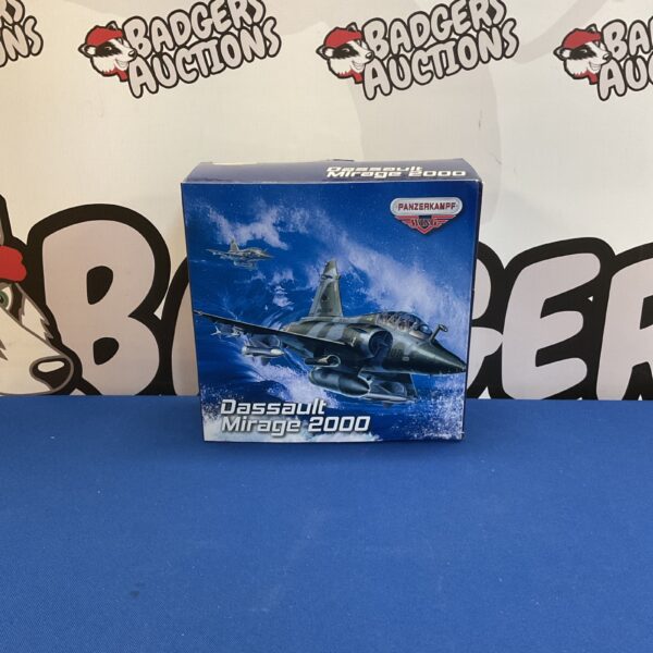 Detailed Panzerkampf Mirage 2000 diecast model aircraft.