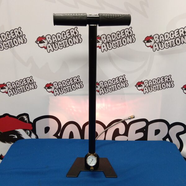 PCP air rifle pump with pressure gauge for airgun charging.
