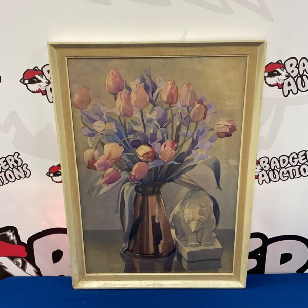 Phyllis Shafto still life watercolour painting of flowers in a vase.